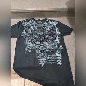 Affliction Black Short-Sleeve Tee with Silver Graphic Cross